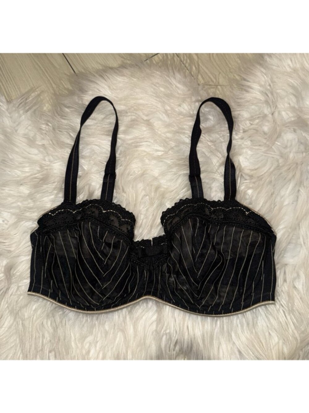 Chantelle 2995 Mesh Sheer Unlined Bra with Braid UW Striped Womens 32DD Black - Picture 2 of 6